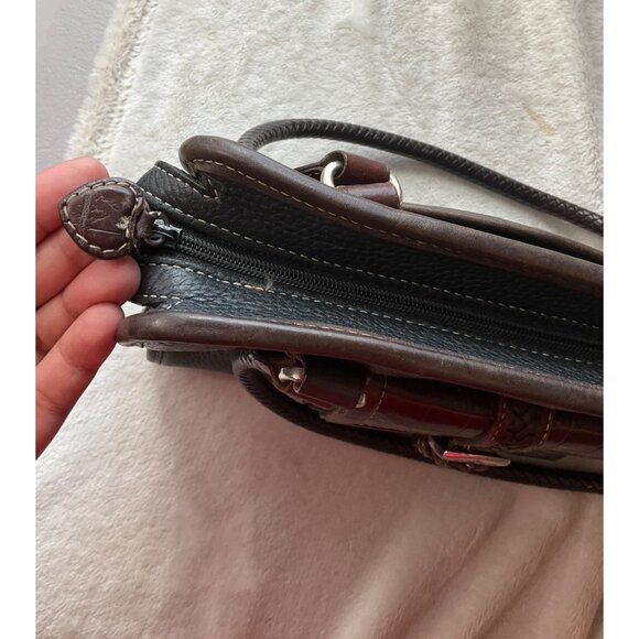 Vintage Brighton Black & Brown Leather Satchel Shoulder Bag Crock Embossed Y2K - Picture 16 of 16